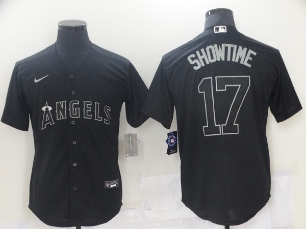 Men's Los Angeles Angels #17 Shohei Ohtani Black Cool Base Stitched Baseball Jersey